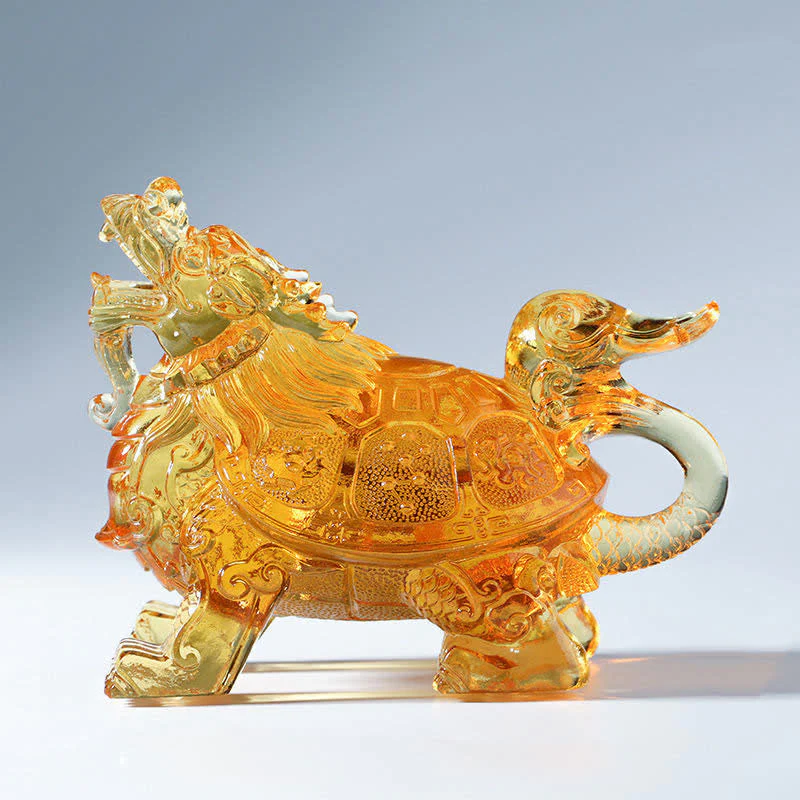 Buddha Stones Feng Shui Dragon Turtle Handmade Liuli Crystal Art Piece Home Office Decoration