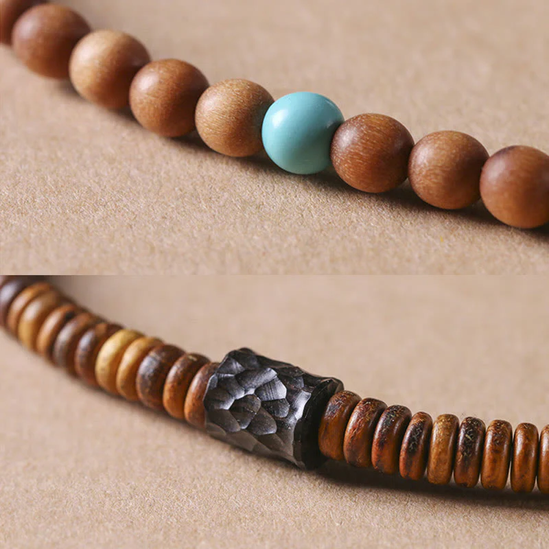 Buddha Stones Sandalwood Turquoise Protection Double Wrap Bracelet