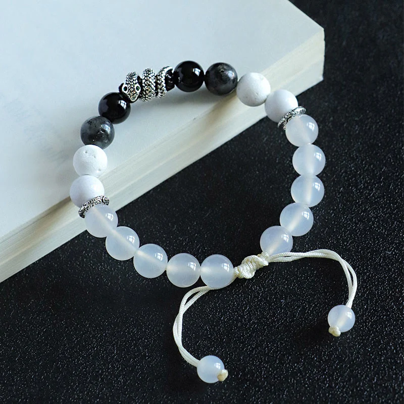 Buddha Stones Black Onyx Black Glitter Stone White Agate White Turquoise Year Of The Snake Protection Bracelet