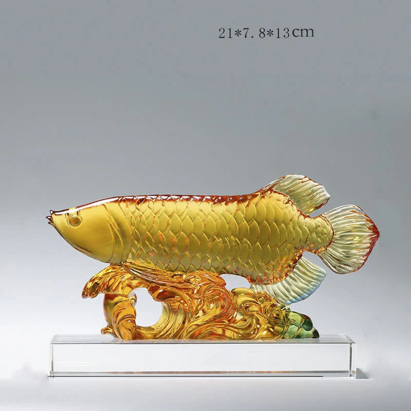 Buddha Stones Handmade Liuli Crystal Koi Fish Art Piece Luck Home Office Decoration