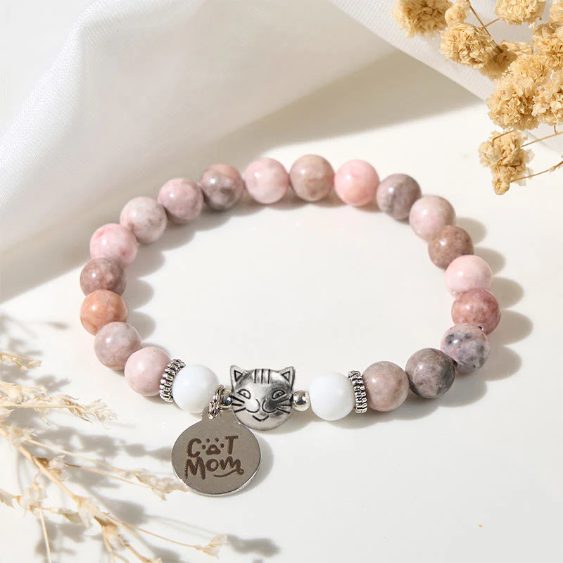 Buddha Stones Cat Head Design Zebra Jasper Protection Bracelet