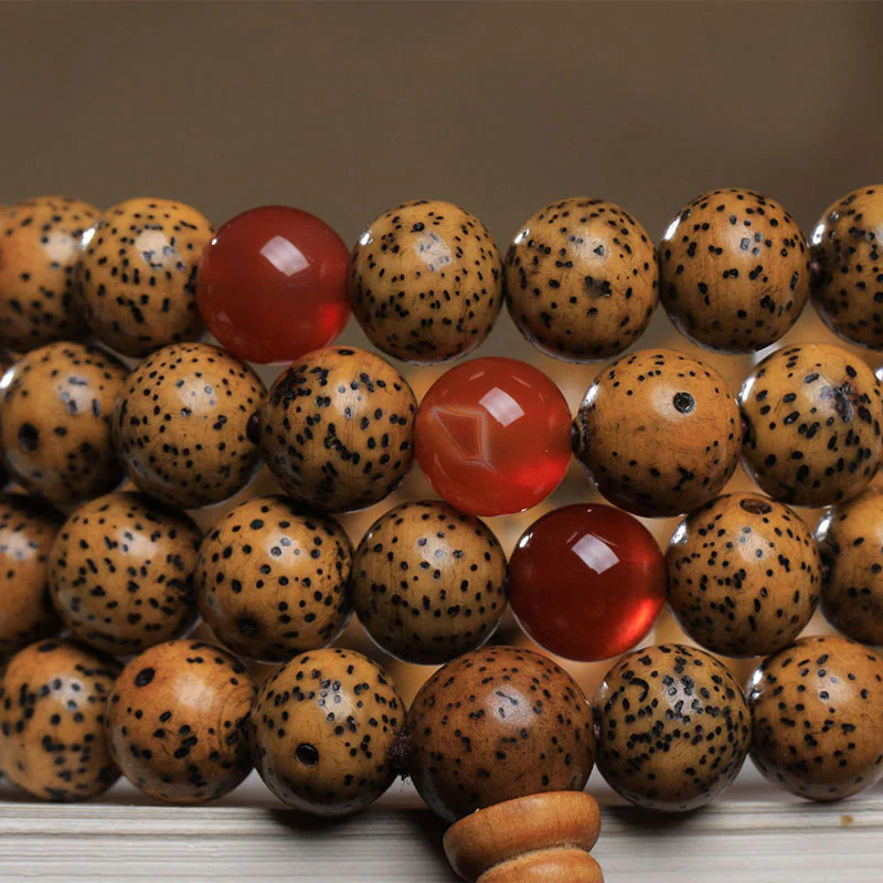 Buddha Stones 108 Mala Beads Bodhi Seed Red Agate Auspiciousness Bracelet