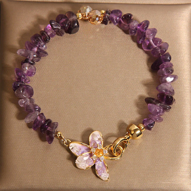 Buddha Stones Natural Irregular Gravel Amethyst Blue Crystal Wisteria Balance Bracelet