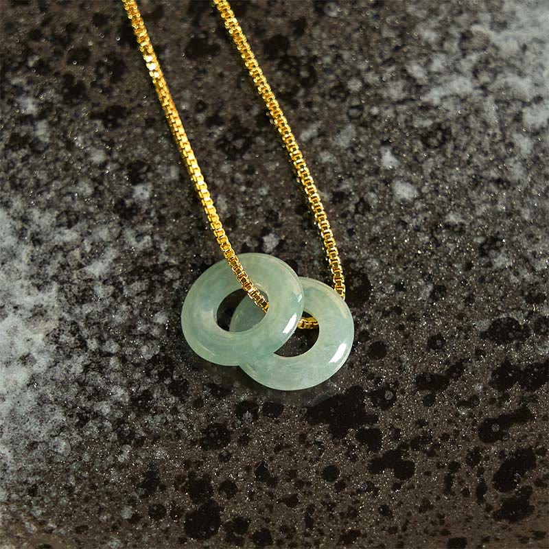 Buddha Stones Jade Double Peace Buckle Prosperity Necklace Pendant