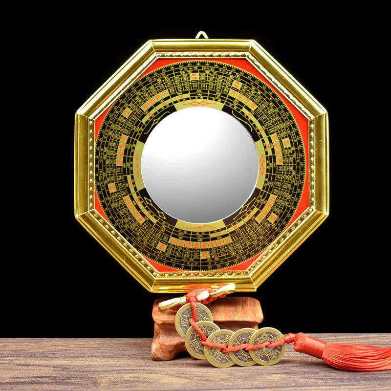 Buddha Stones Feng Shui Bagua Map Five-Emperor Coins Gourd Balance Living Room Energy Map Mirror
