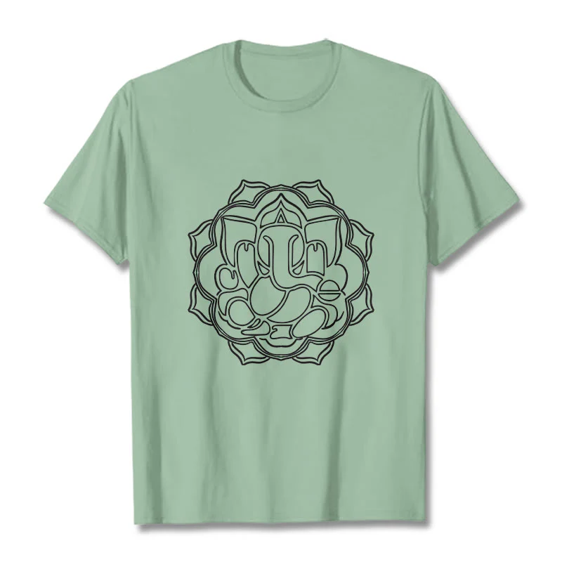 Buddha Stones Casual Mandala Design Ganesha Pattern Cotton Tee T-shirt