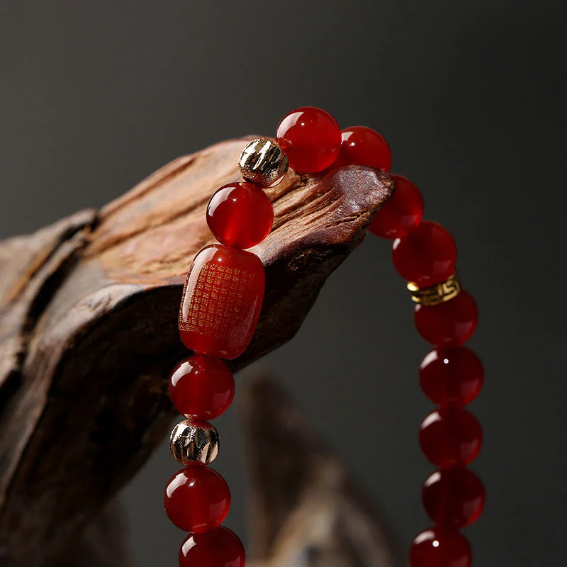 Buddha Stones Natural Red Agate Green Agate Buddhist Sutras Calm Bracelet