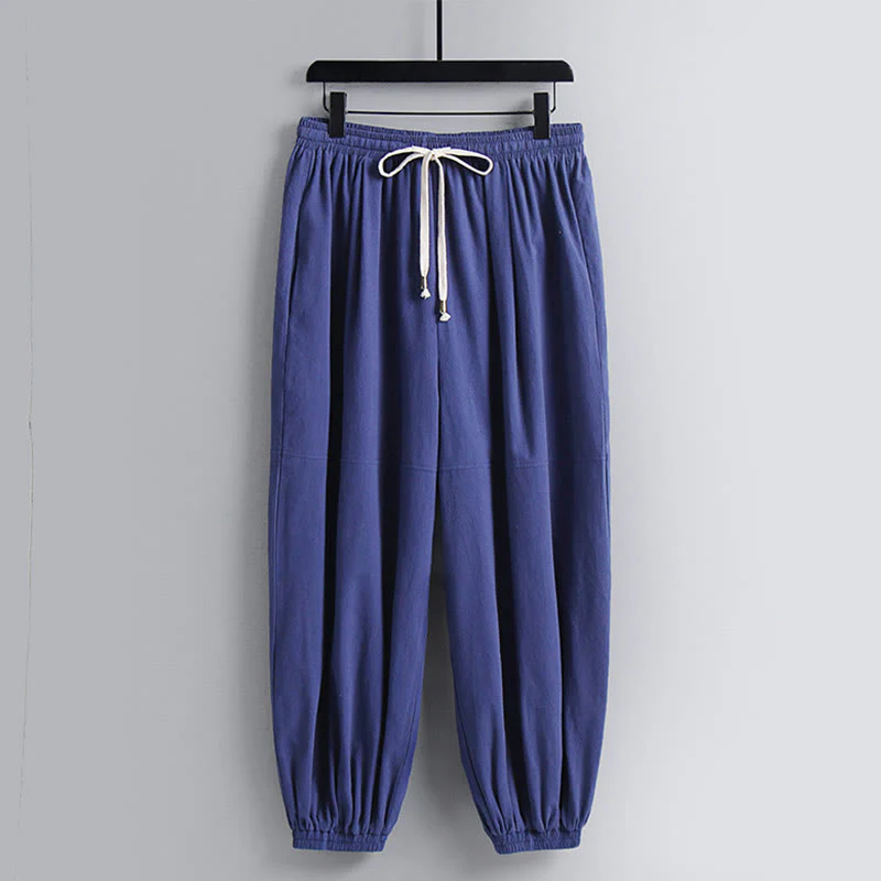 Buddha Stones Three-Quarter Sleeves Cropped Bloomers Cotton Top Pants Clothing Men's Set