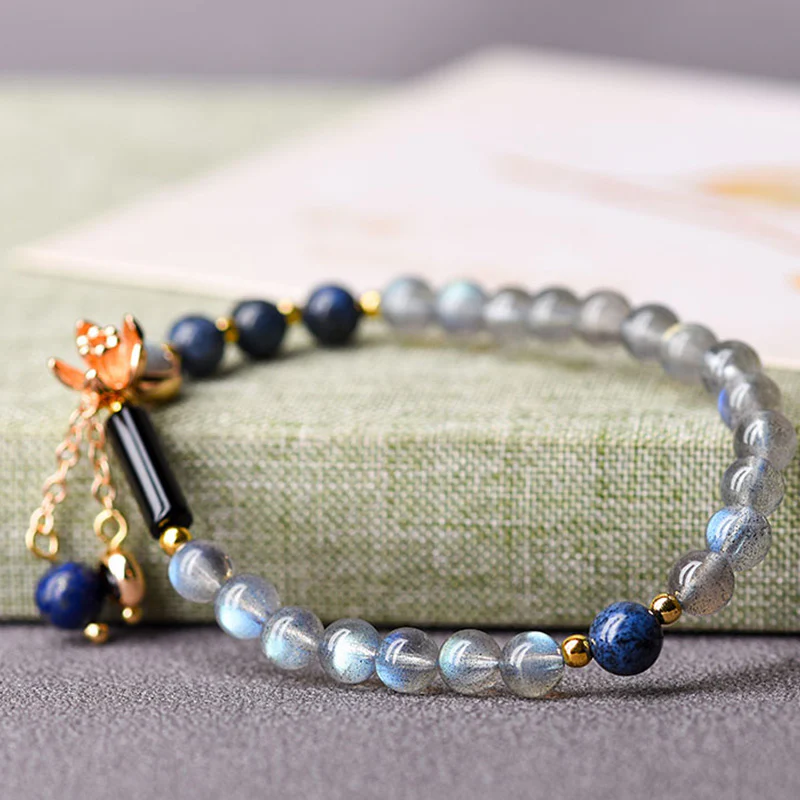 Buddha Stones Moonstone Lazurite Calm Healing Positive Bracelet
