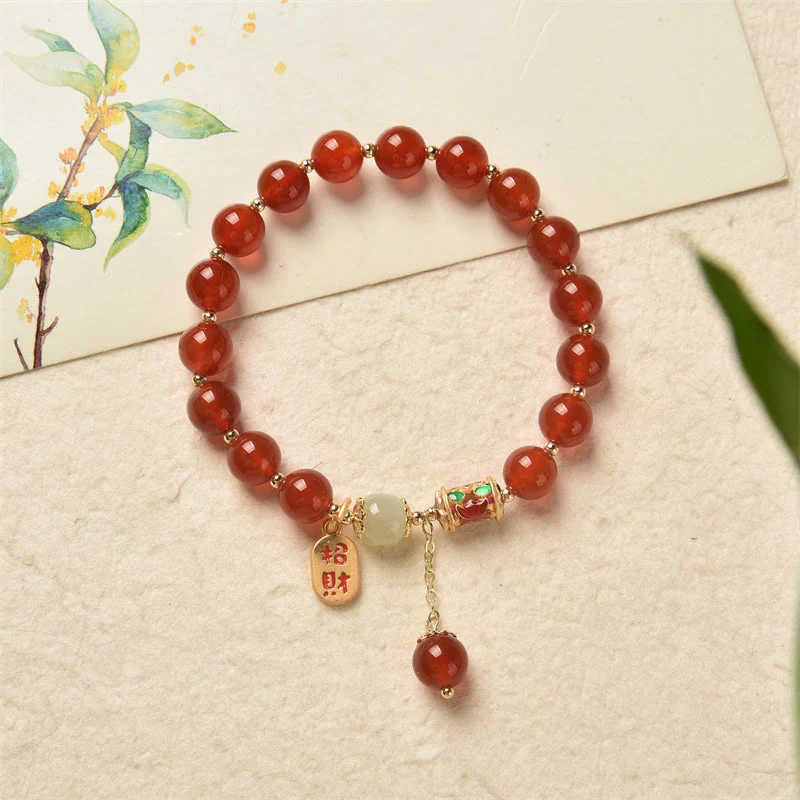 Buddha Stones Natural Red Agate Jade Confidence Fortune Blessing Charm Bracelet