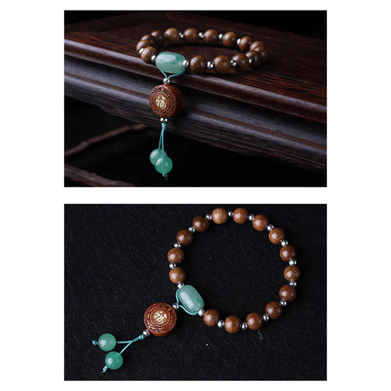 Buddha Stones Abelia Biflora Wood Happiness Protection Bracelet