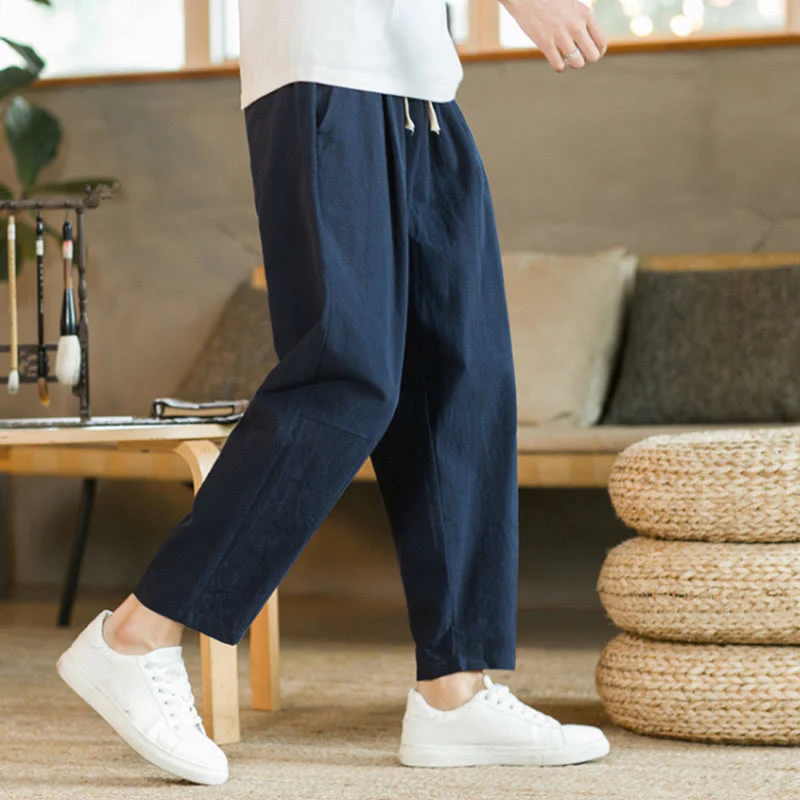 Buddha Stones Summer Men's Cotton Pants With Pockets