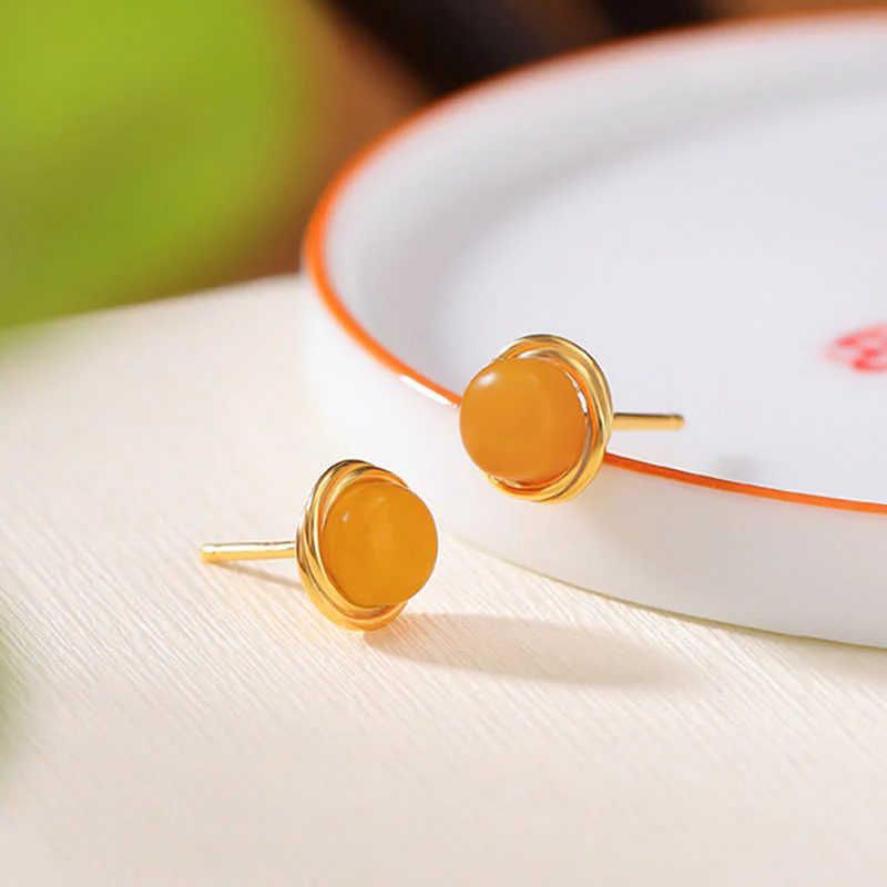 Buddha Stones 925 Sterling Silver Hetian Jade Agate Amber Luck Earrings