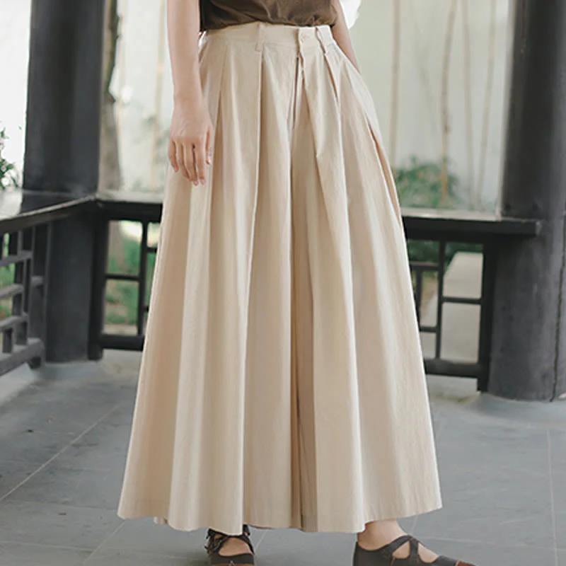 Buddha Stones Casual Plain Loose Cotton Women's Wide Leg Pants With Pockets