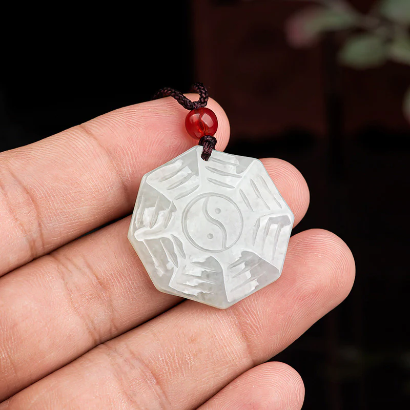 Buddha Stones Natural Jade Bagua Yin Yang Luck Necklace Pendant