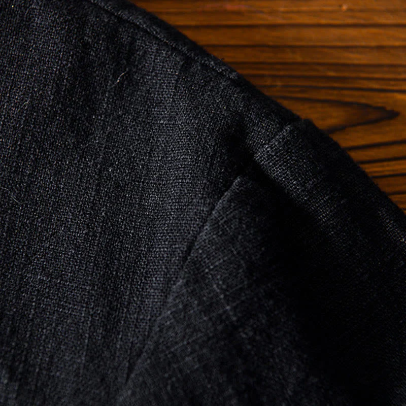 Buddha Stones Frog-Button Chinese Tang Suit Cotton Linen Men Jacket Shirt With Pockets