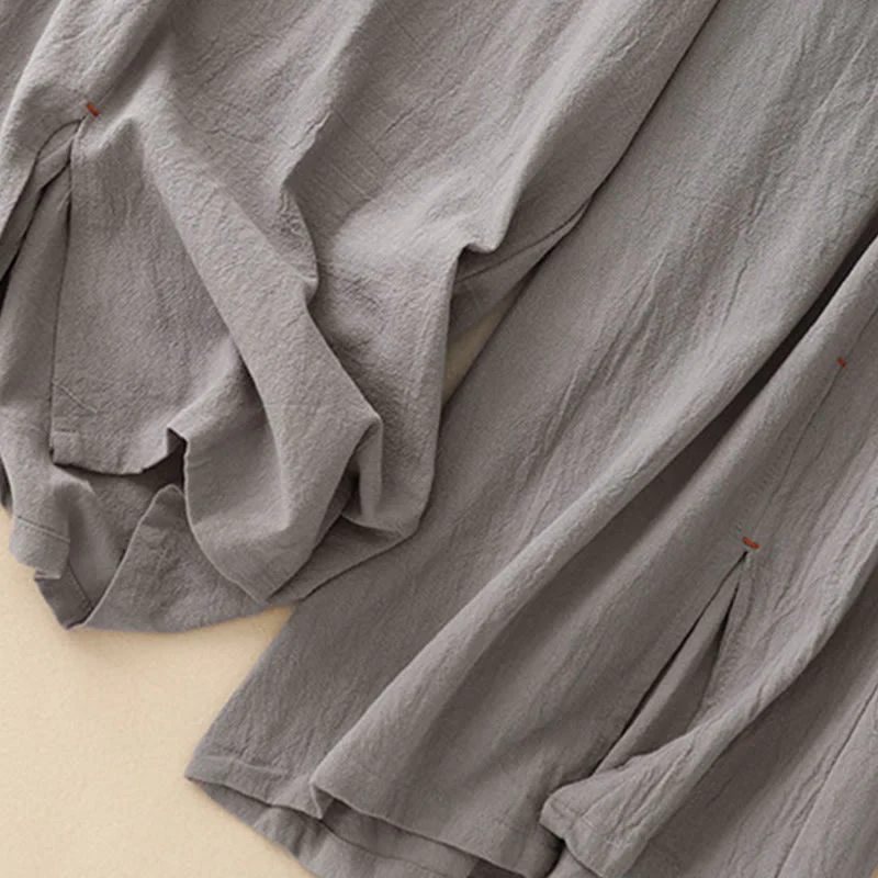 Buddha Stones Casual Side Slits Design Cotton Women's Wide Leg 7-8 Length Pants With Pockets