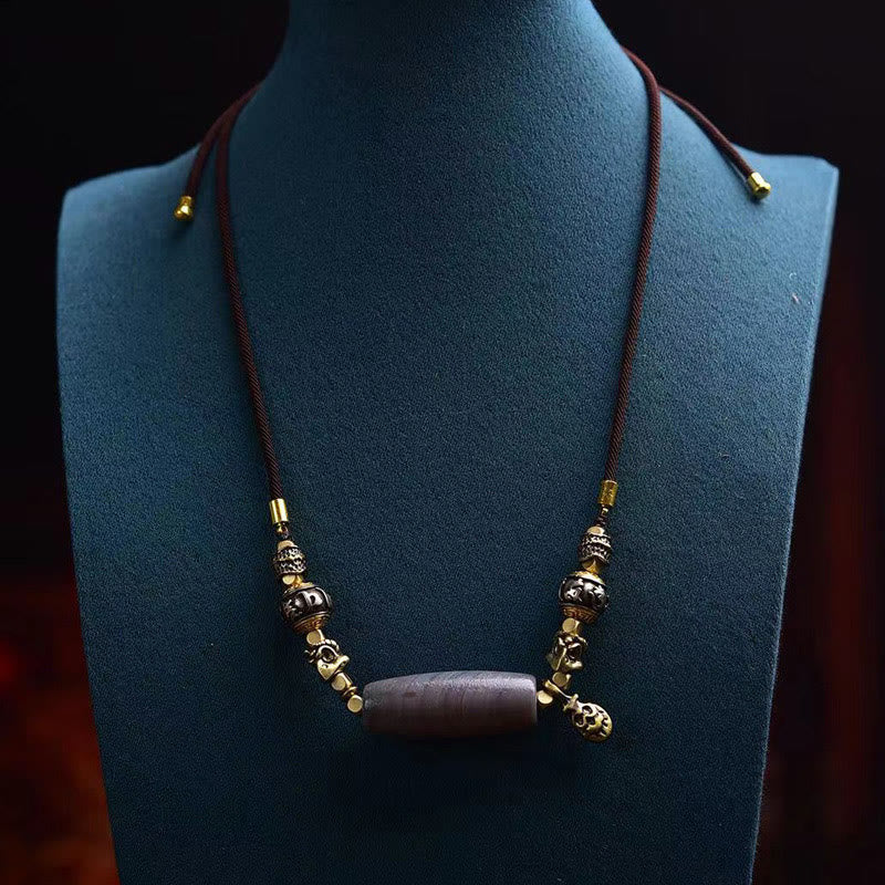 Buddha Stones Tibet Dzi Bead Om Mani Padme Hum Protection Necklace Pendant