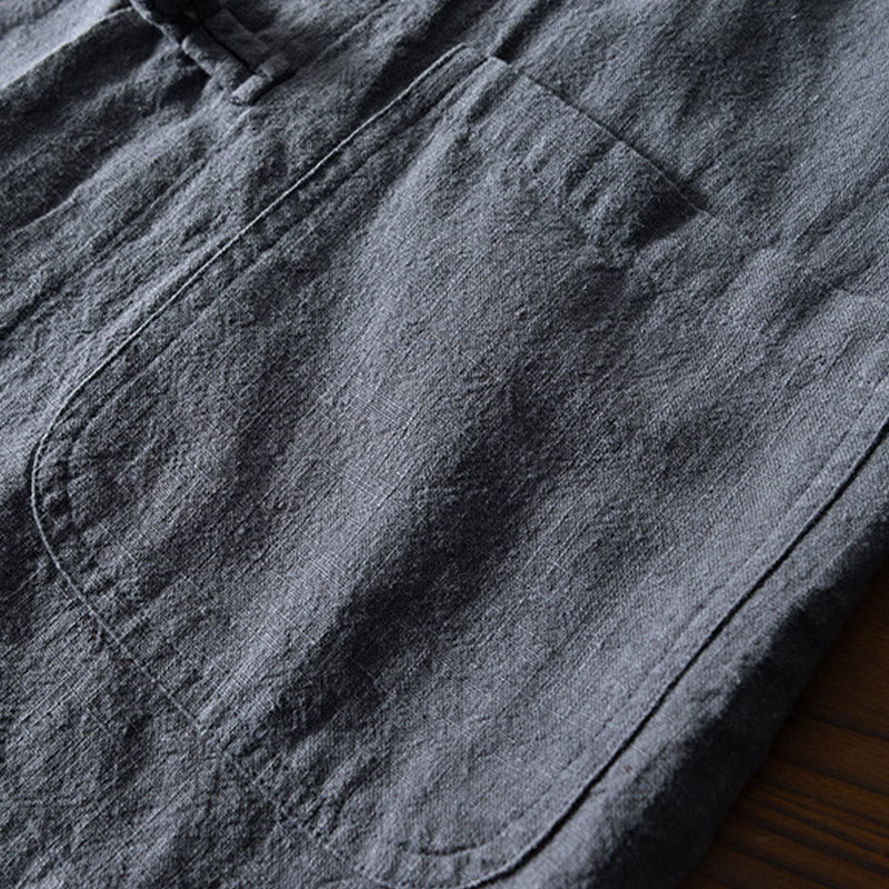 Buddha Stones Frog-Button Chinese Tang Suit Cotton Linen Men Jacket Shirt With Pockets