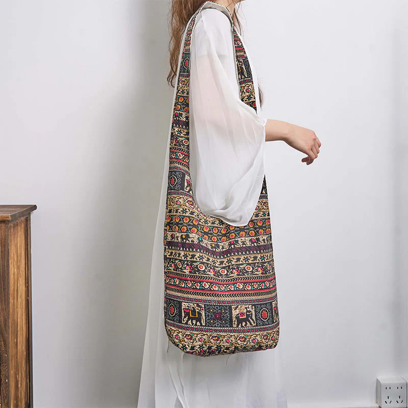 Buddha Stones Cotton Elephant Stripes Crossbody Bag Shoulder Bag