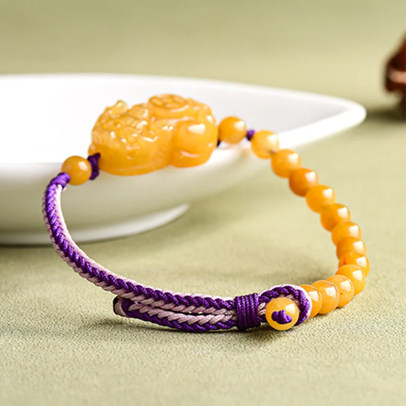 Buddha Stones Golden Silk Jade Beads PiXiu Wealth Bracelet