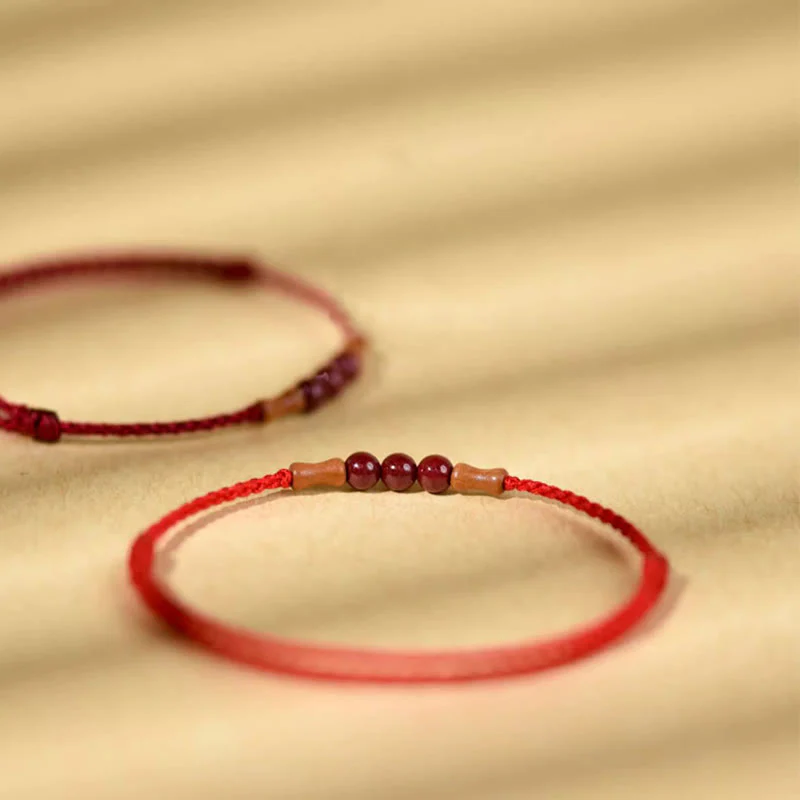 Buddha Stones Cinnabar Beads Peach Wood Blessing String Bracelet