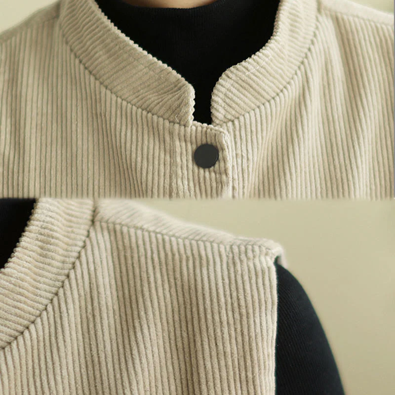 Buddha Stones Plain Sleeveless Women's Cotton Vest Corduroy Waistcoat With Pockets