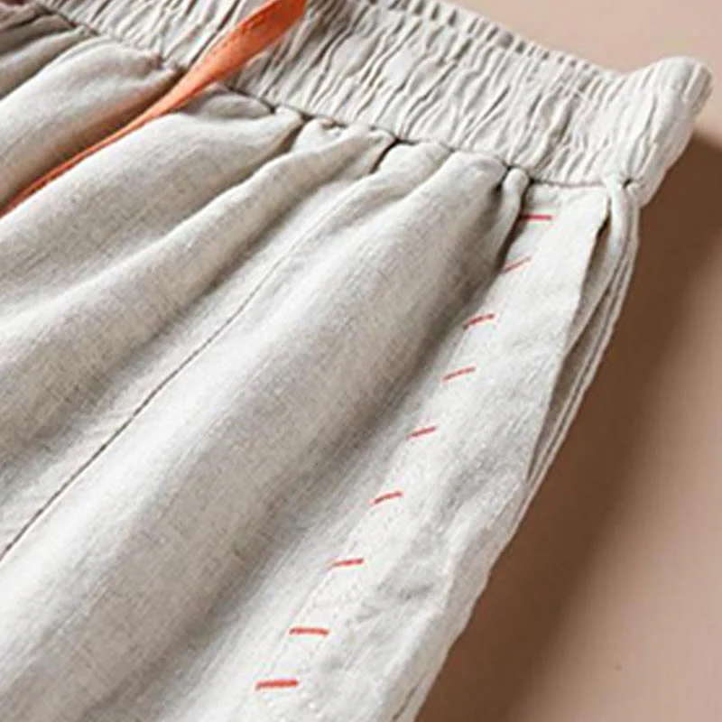 Buddha Stones Casual Cotton Slit Hem Women's 7-8 Length Wide Leg Pants With Pockets