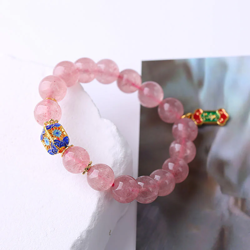 Buddha Stones Strawberry Quartz Positive Ruyi Charm Bracelet