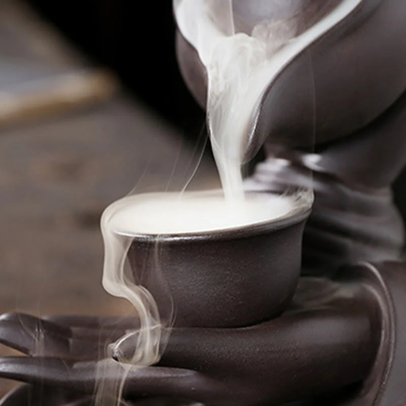 Buddha Stones Buddha Hand Holding Teapot Cup Ceramic Backflow Smoke Fountain Healing Incense Burner Decoration