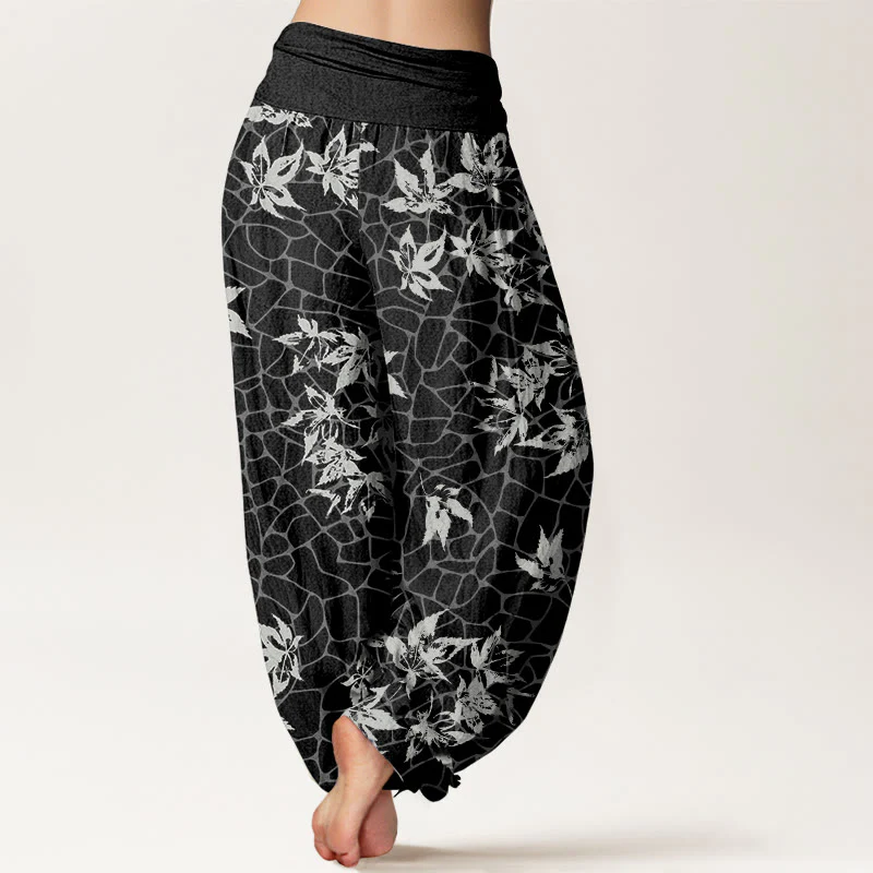 Buddha Stones Casual Maple Leaf Pattern Women's Elastic Waist Harem Pants