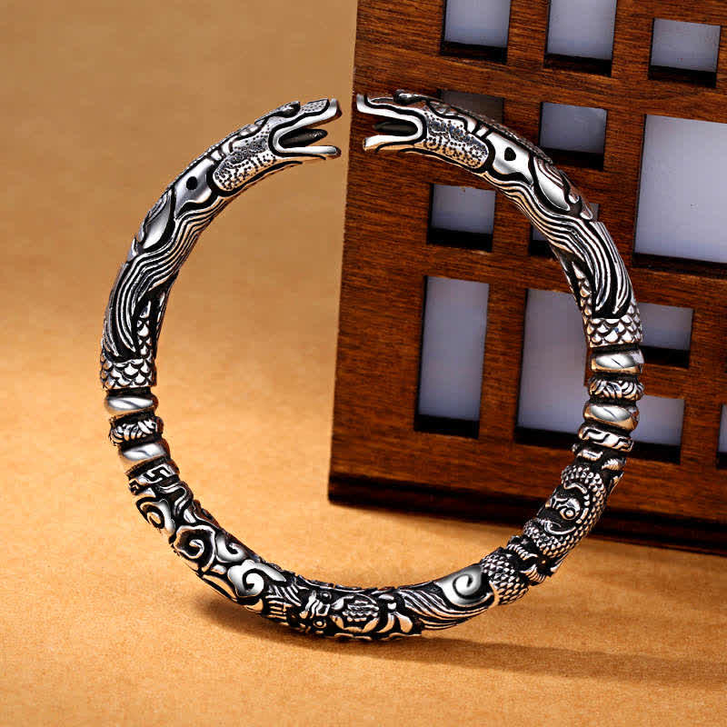 Buddha Stones Dragon Head Carved Luck Bracelet Bangle