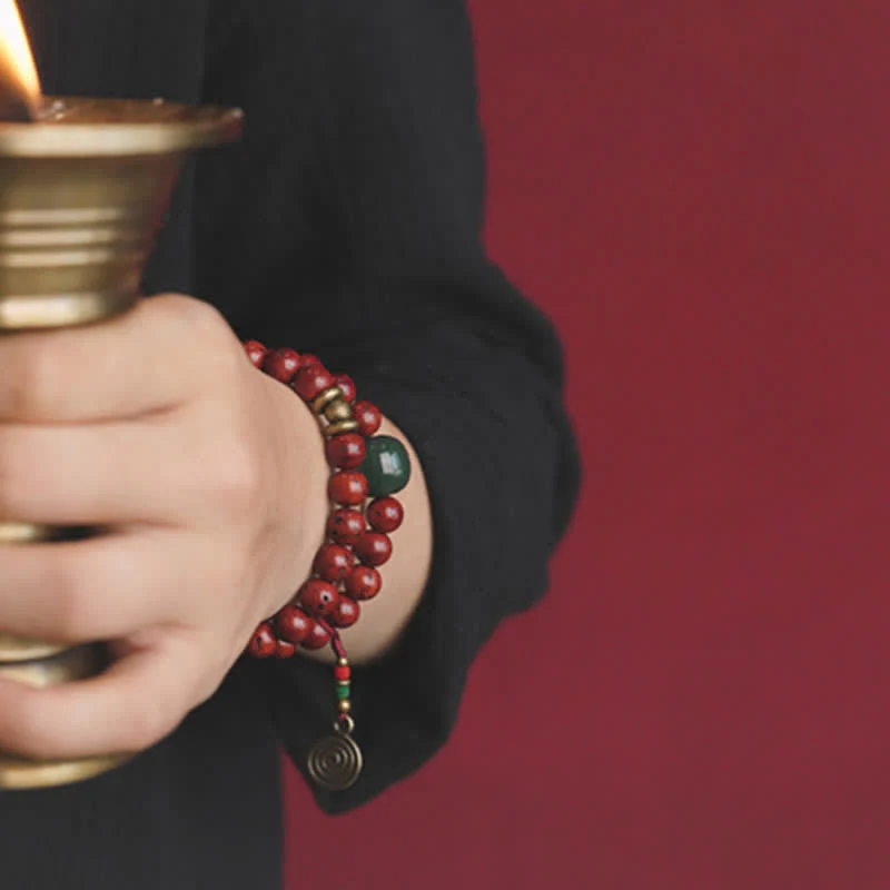 Buddha Stones Bodhi Seed Cyan Jade Copper Peace Luck Bracelet