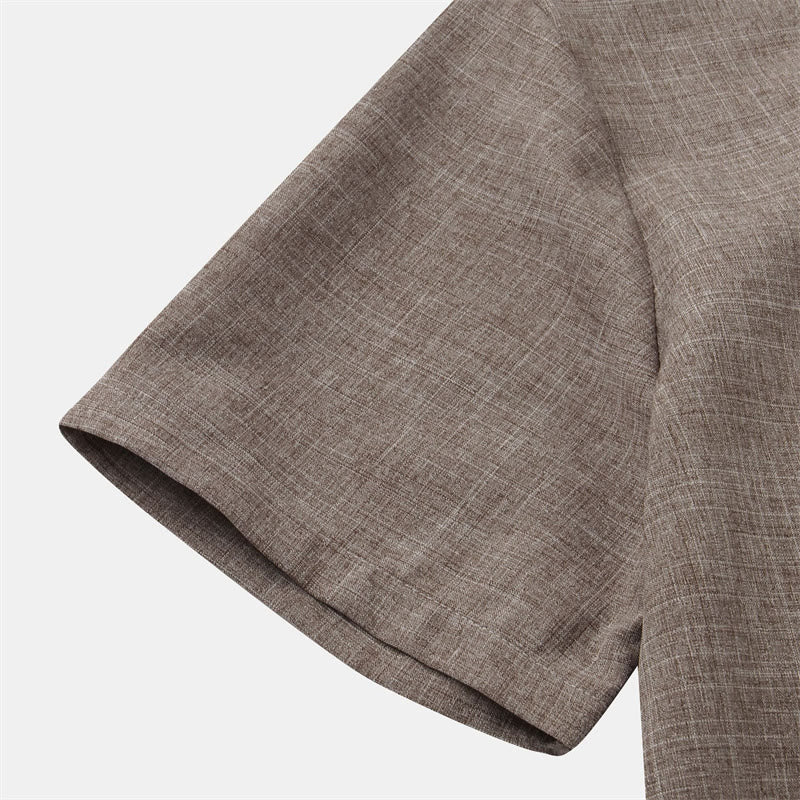 Buddha Stones Summer Men's Button Plain Short Sleeve Cotton Shirt With Pocket