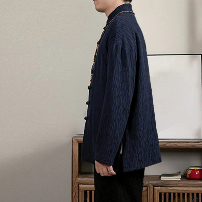 Buddha Stones Casual Frog-Button Tang Suit Jacquard Linen Men's Shirt