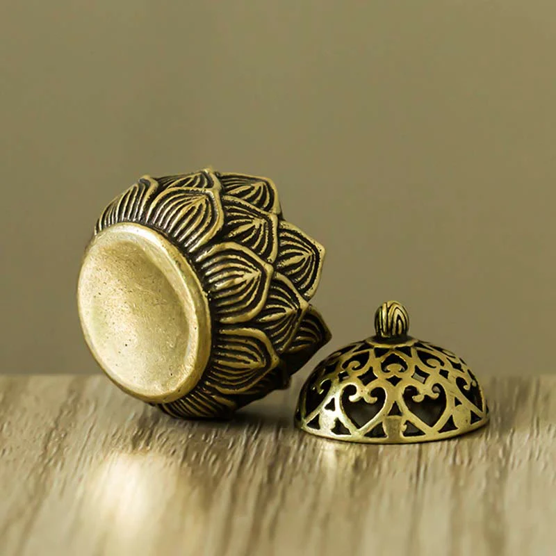 Buddha Stones Tibetan Mini Lotus Pattern Meditation Copper Incense Burner