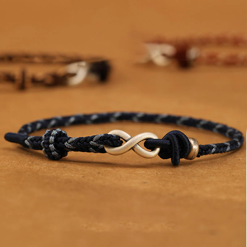 Buddha Stones Handmade 999 Sterling Silver Endless Knot Infinity Symbol Luck Rope Bracelet