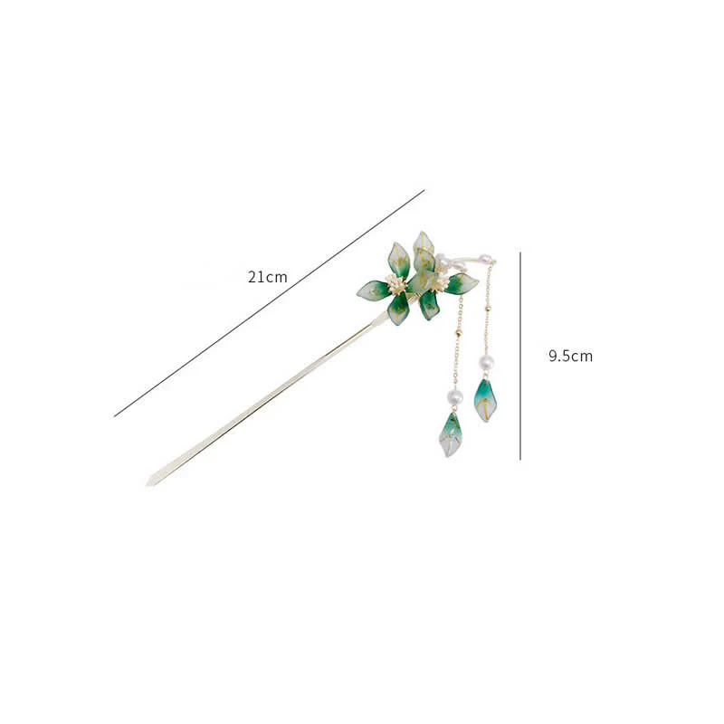 Buddha Stones Flower Leaf Pearl Peace Tassel Hairpin
