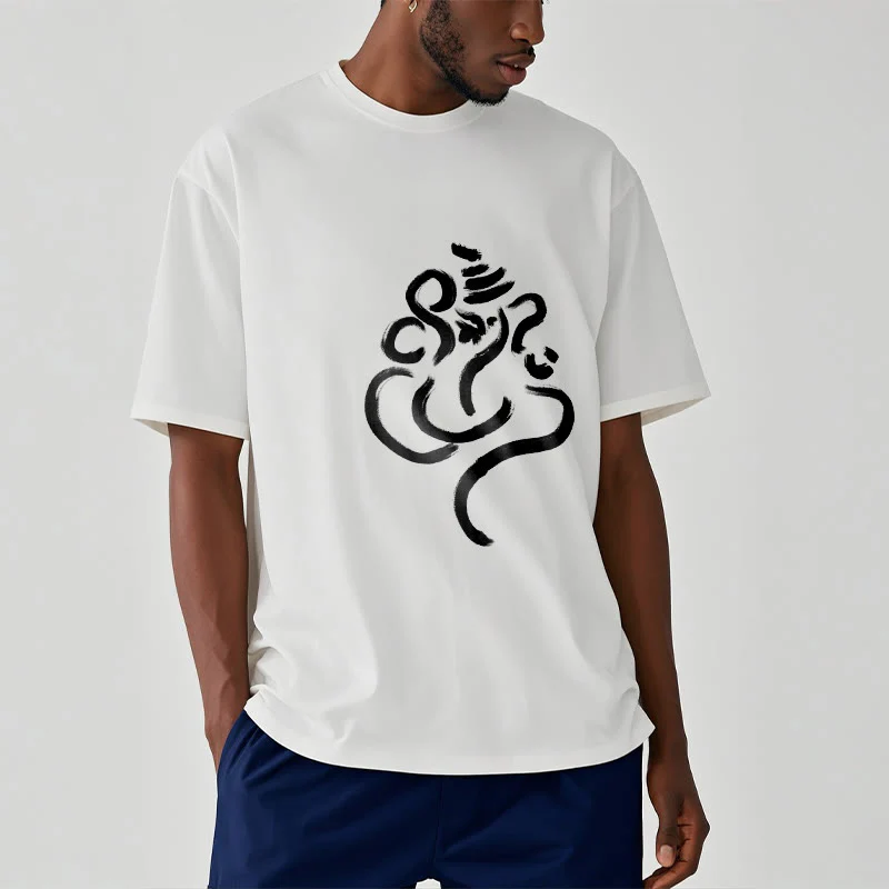Buddha Stones Casual Ganesha Pattern Cotton Tee T-shirt