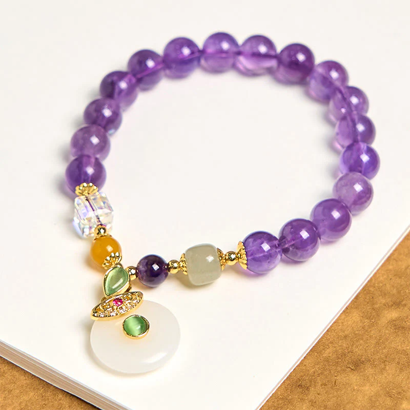 Buddha Stones Natural Amethyst Peace Buckle Charm Spiritual Bracelet