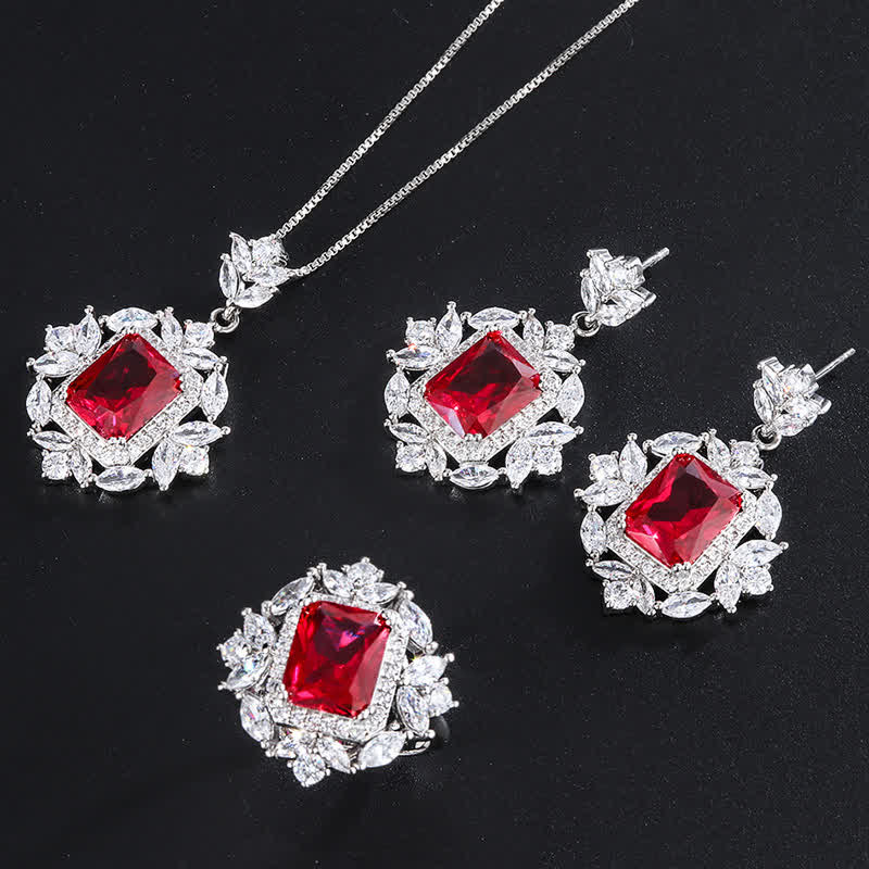 Buddha Stones Emerald Crystal Red Corundum Confidence Courage Ring Earrings Necklace Pendant