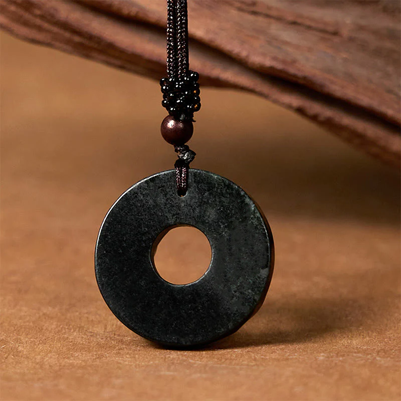 Buddha Stones Tibetan Nanyang Black-Green Jade PiXiu Peace Buckle Protection Necklace Pendant