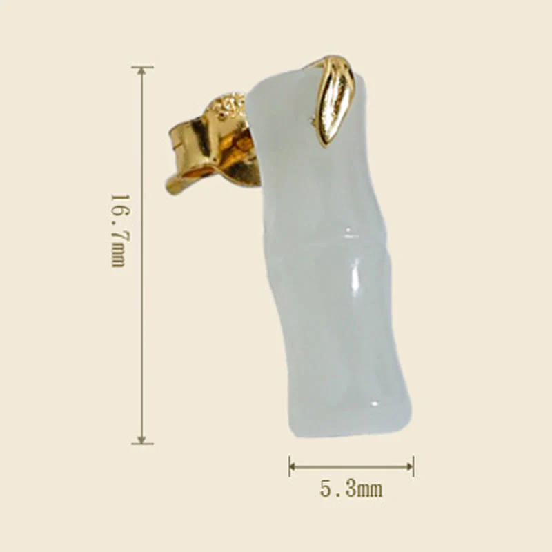 Buddha Stones Bamboo Hetian Jade 925 Sterling Silver Leaf Wealth Earrings