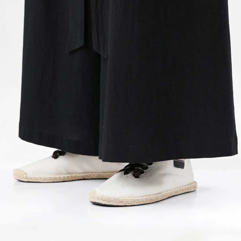 Buddha Stones Spring Casual Sports Drawstring Design Men's Cotton Linen Wide Leg Pants With Pockets