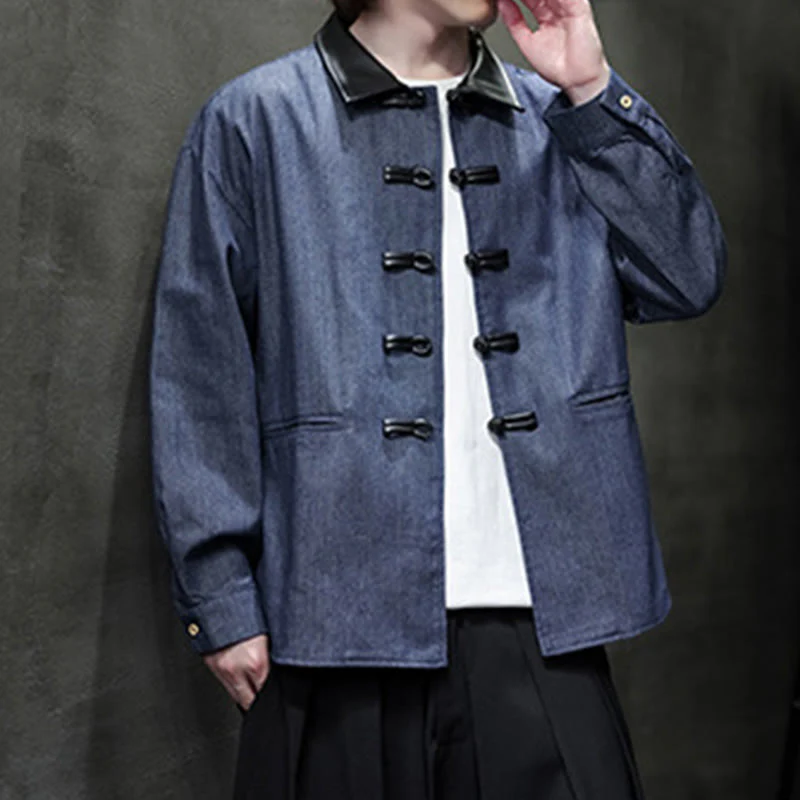 Buddha Stones Men's Frog-Button Cotton Long Sleeve Shirt With Pockets