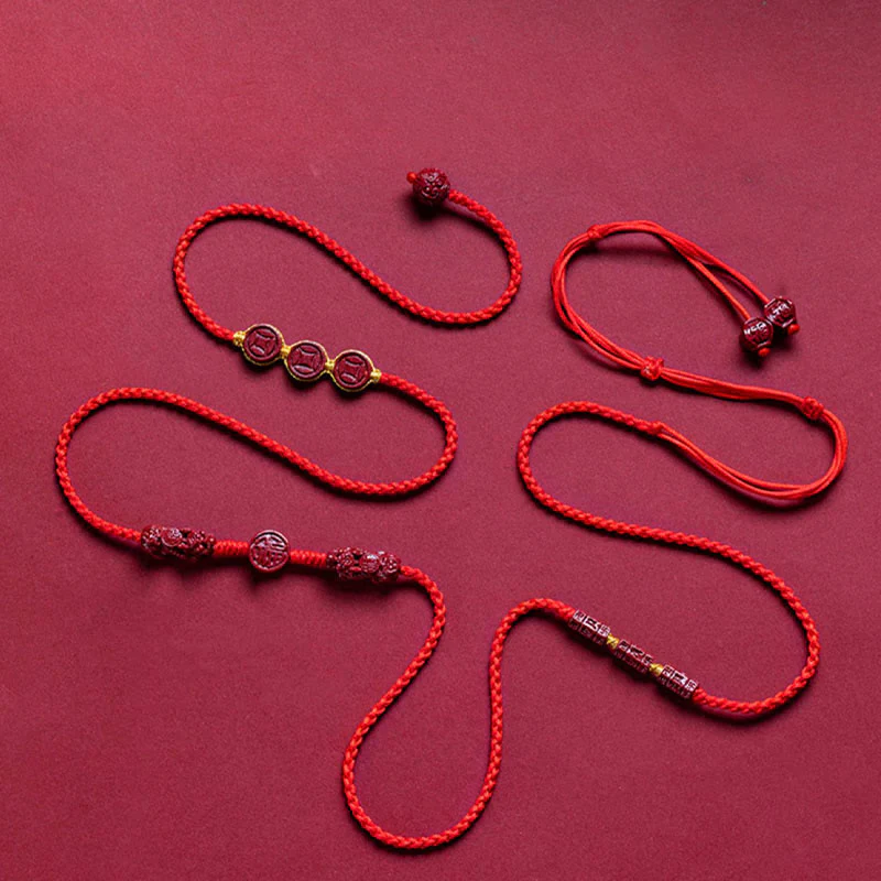 Buddha Stones Natural Cinnabar PiXiu Calm Blessing Red String Belly Chain