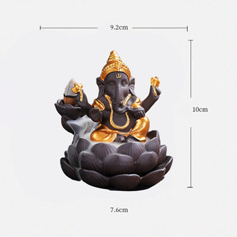 Buddha Stones Ganesh Elephant Purple Clay Backflow Smoke Fountain Protection Incense Burner