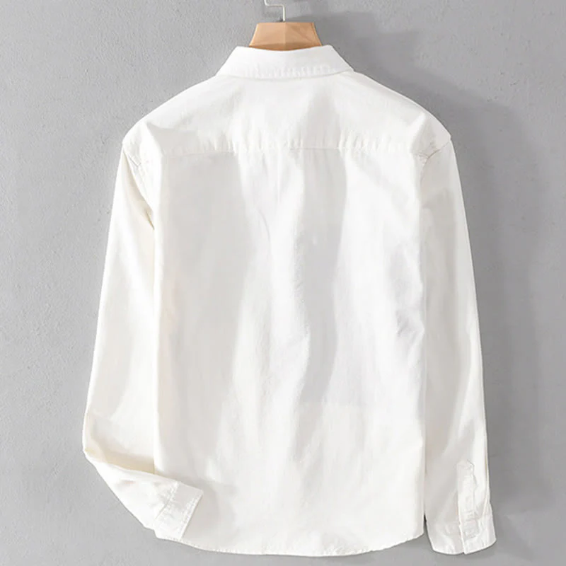 Buddha Stones Spring Stitching Contrast Color Lapel Long Sleeve Button Design Men's Cotton Linen Shirt With Pockets