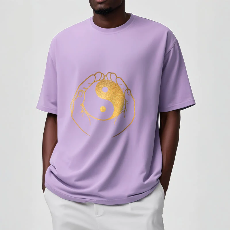 Buddha Stones Hands Holding A Golden Yin Yang Tee T-shirt