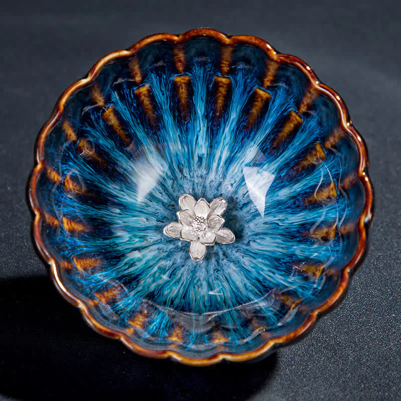 Buddha Stones Lotus Goldfish Auspicious Dragon Phoenix Ceramic Teacup Inlaid Tea Cups 130ml